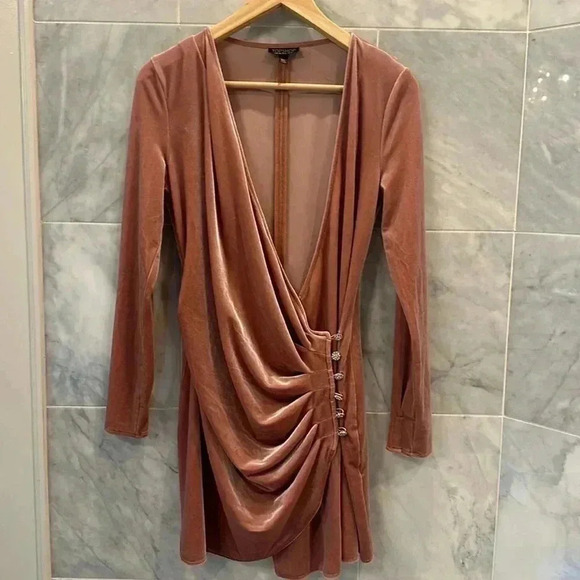 Topshop Velvet Ruched Mini Dress – Holiday Party / Cocktail – Size 6 - Picture 2 of 7